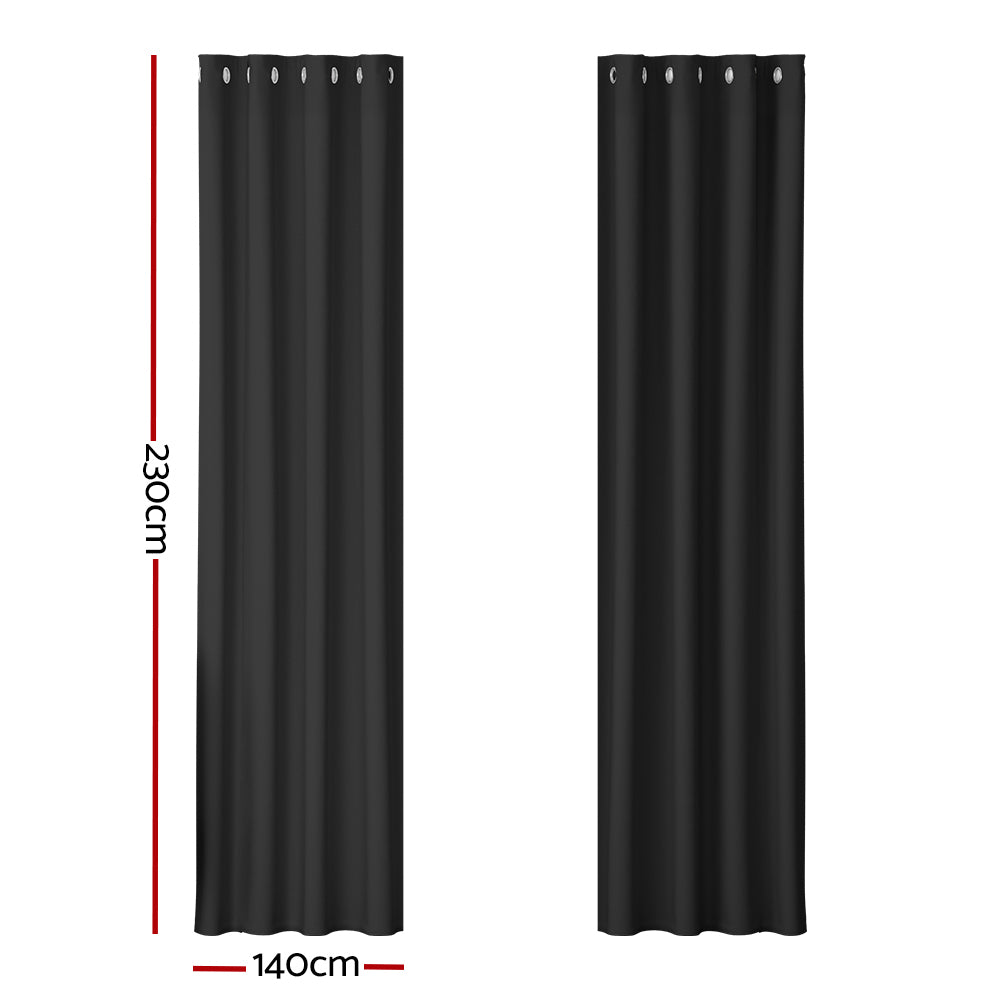 Artiss 2X Blockout Curtains Eyelet 140x230cm Black BC-MATT-140X230-BK