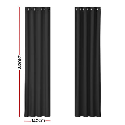 Artiss 2X Blockout Curtains Eyelet 140x230cm Black BC-MATT-140X230-BK