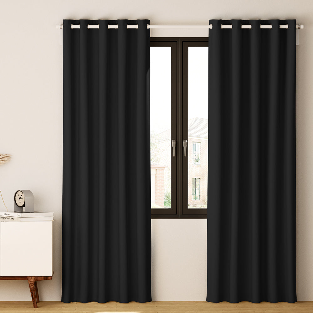 Artiss 2X Blockout Curtains Eyelet 140x230cm Black BC-MATT-140X230-BK