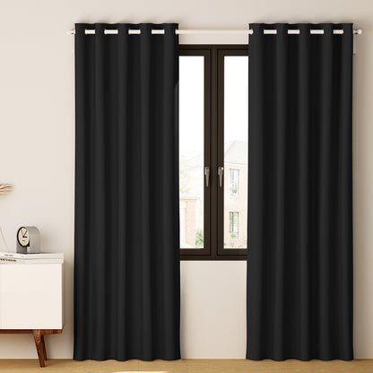 Artiss 2X Blockout Curtains Eyelet 140x230cm Black BC-MATT-140X230-BK
