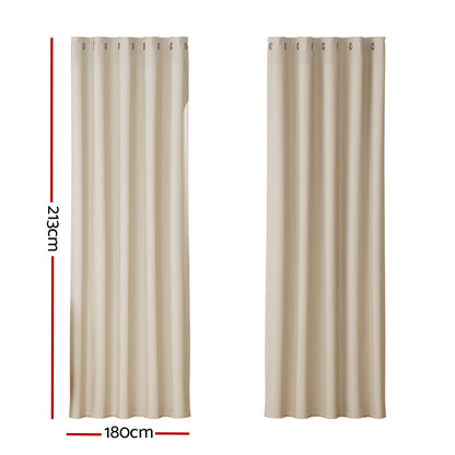 Artiss 2X Blockout Curtains Eyelet 180x213cm Beige BC-MATT-180X213-BG