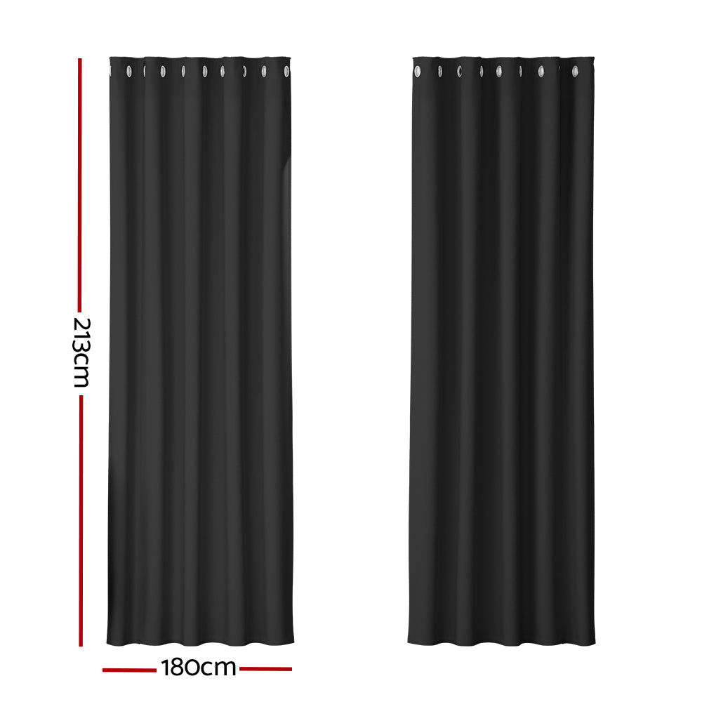 Artiss 2X Blockout Curtains Eyelet 180x213cm Black BC-MATT-180X213-BK