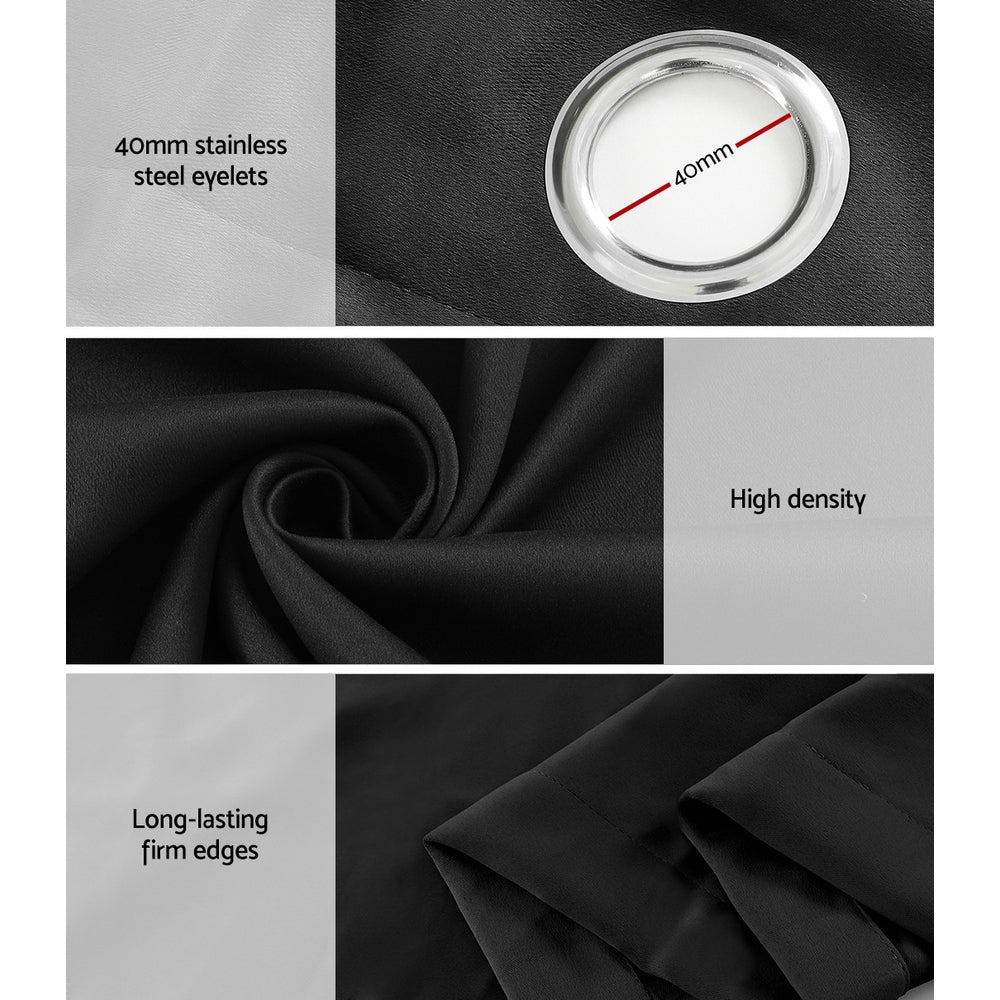 Artiss 2X Blockout Curtains Eyelet 180x213cm Black BC-MATT-180X213-BK