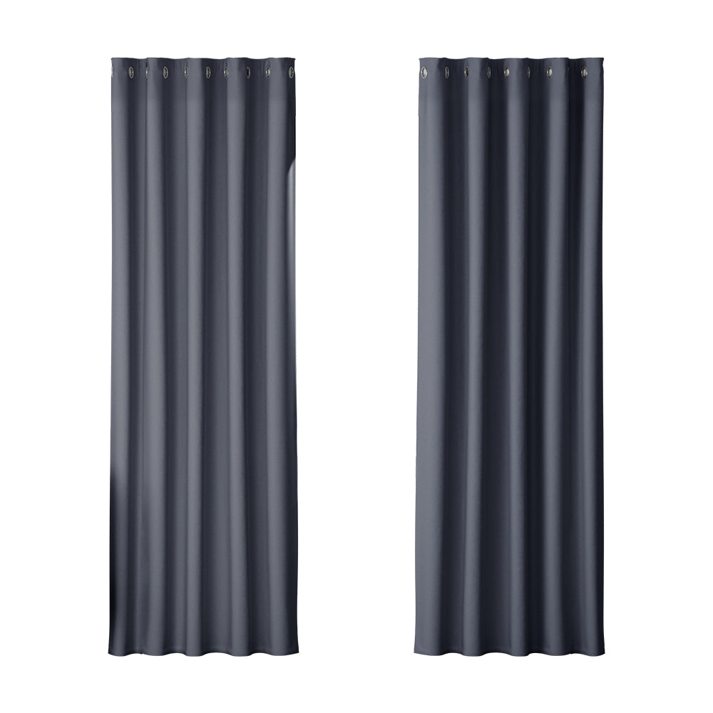 Artiss 2X Blockout Curtains Eyelet 180x213cm Charcoal BC-MATT-180X213-CH