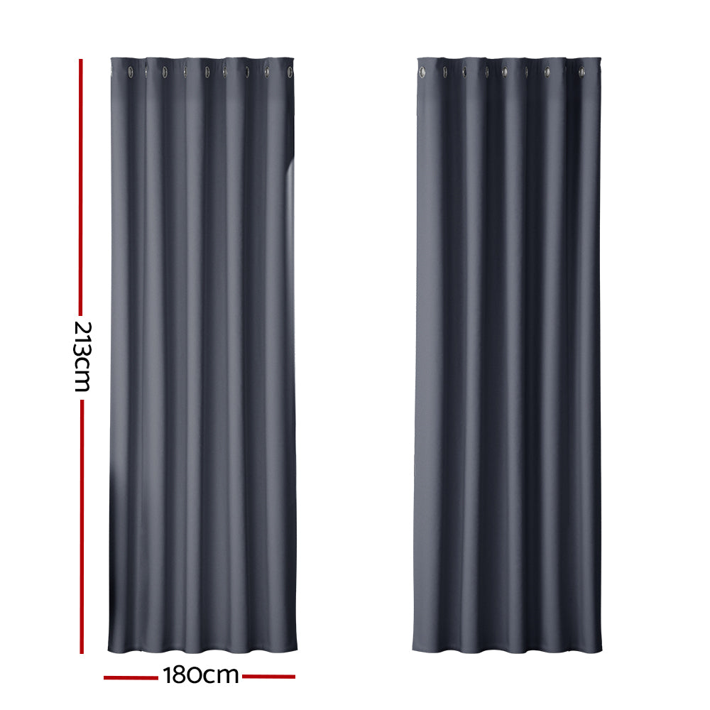 Artiss 2X Blockout Curtains Eyelet 180x213cm Charcoal BC-MATT-180X213-CH