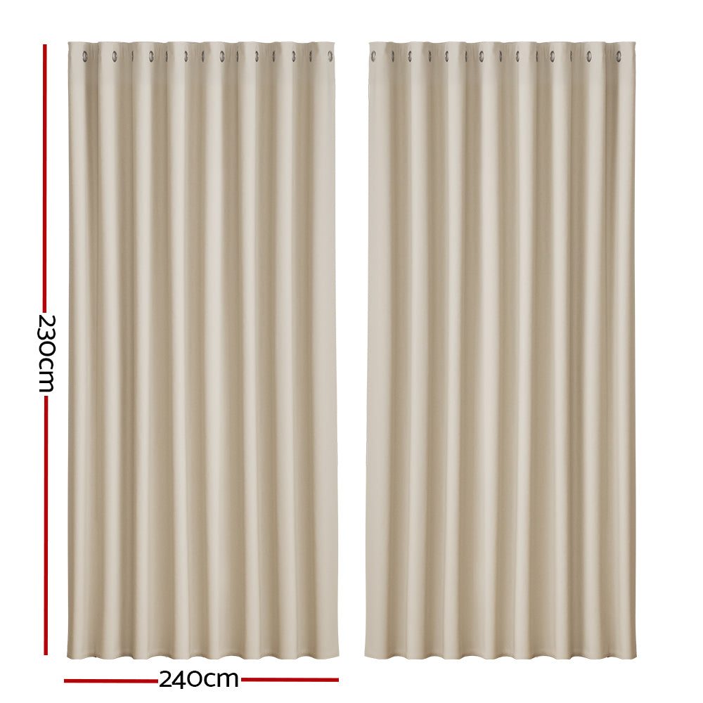 Artiss 2X Blockout Curtains Eyelet 240x230cm Beige BC-MATT-240X230-BG