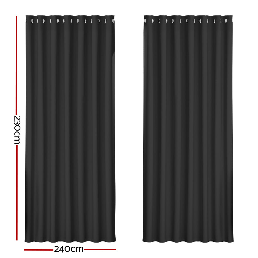 Artiss 2X Blockout Curtains Eyelet 240x230cm Black BC-MATT-240X230-BK