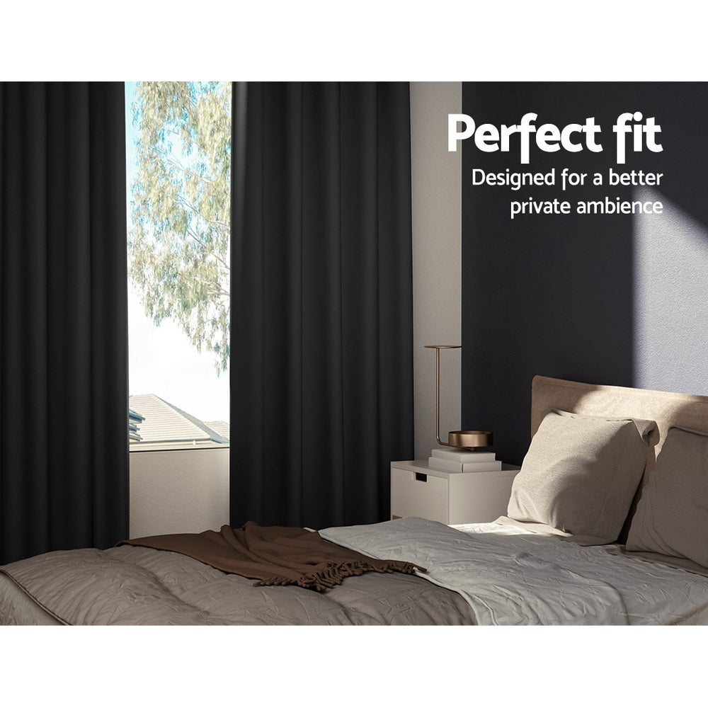 Artiss 2X Blockout Curtains Eyelet 240x230cm Black BC-MATT-240X230-BK