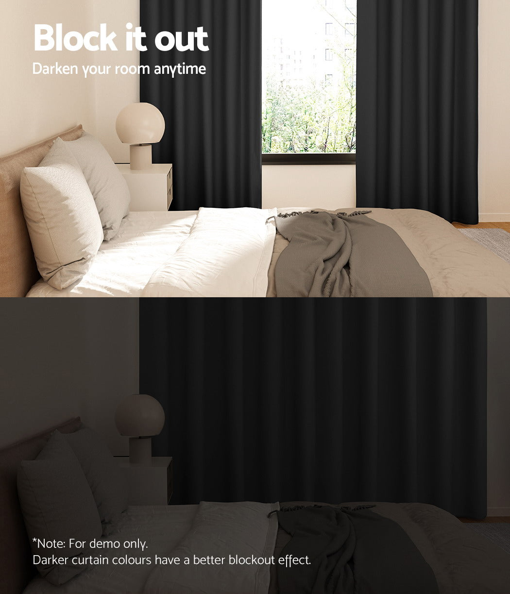 Artiss 2X Blockout Curtains Eyelet 240x230cm Black BC-MATT-240X230-BK