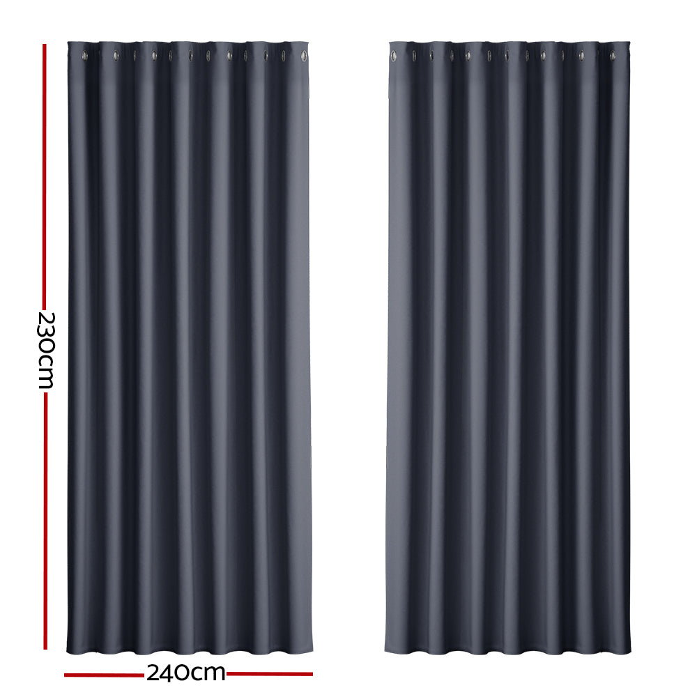 Artiss 2X Blockout Curtains Eyelet 240x230cm Charcoal BC-MATT-240X230-CH