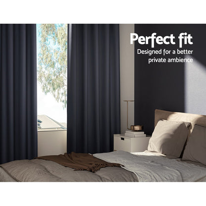 Artiss 2X Blockout Curtains Eyelet 240x230cm Charcoal BC-MATT-240X230-CH