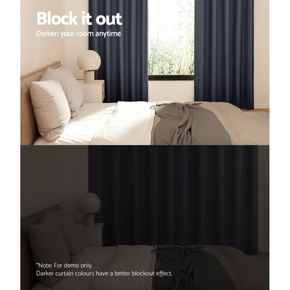 Artiss 2X Blockout Curtains Eyelet 240x230cm Charcoal BC-MATT-240X230-CH