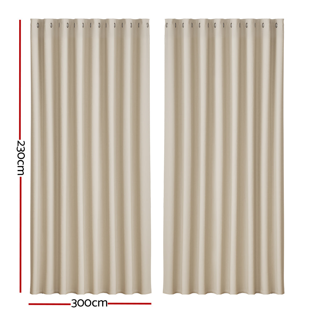 Artiss 2X Blockout Curtains Eyelet 300x230cm Beige BC-MATT-300X230-BG
