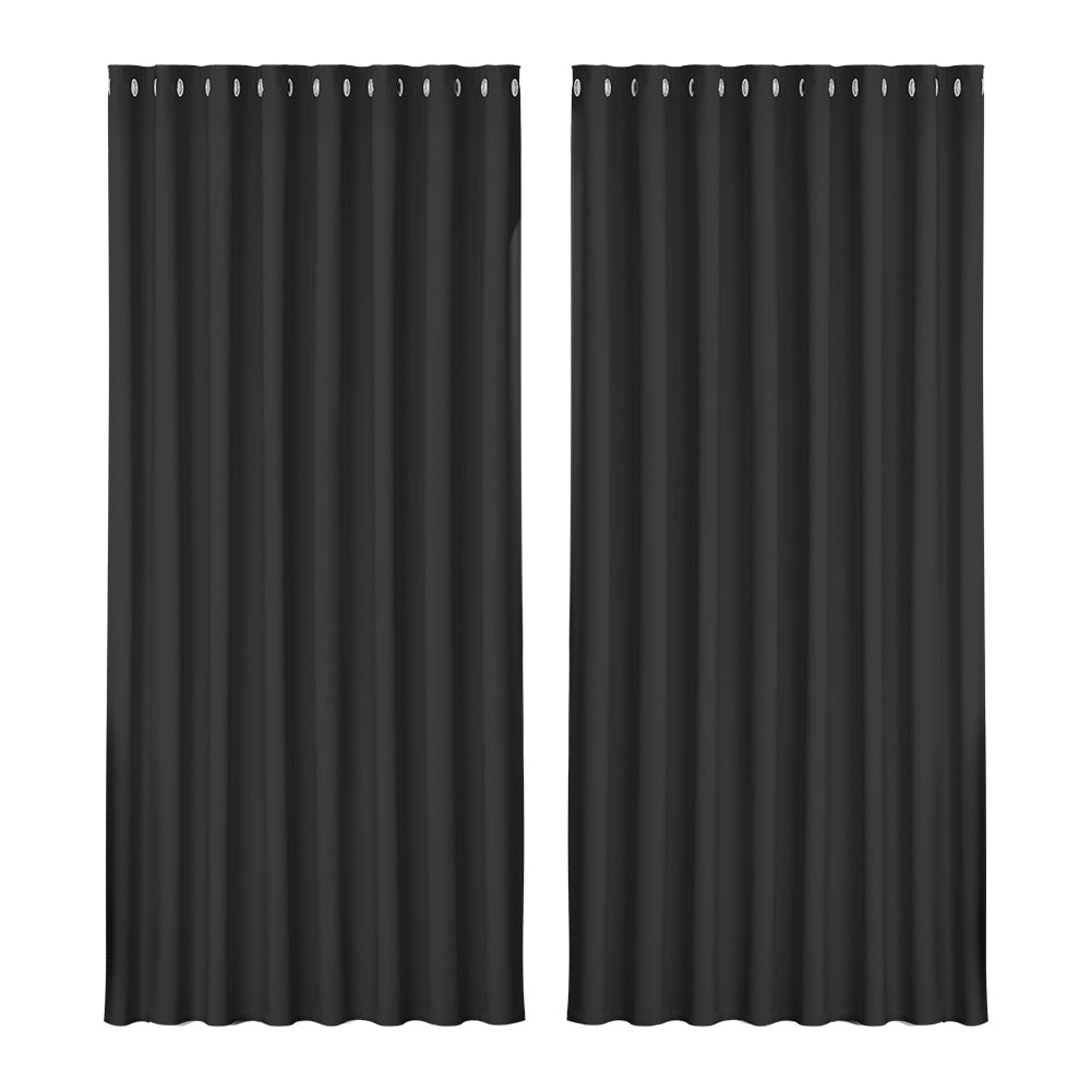Artiss 2X Blockout Curtains Eyelet 300x230cm Black BC-MATT-300X230-BK