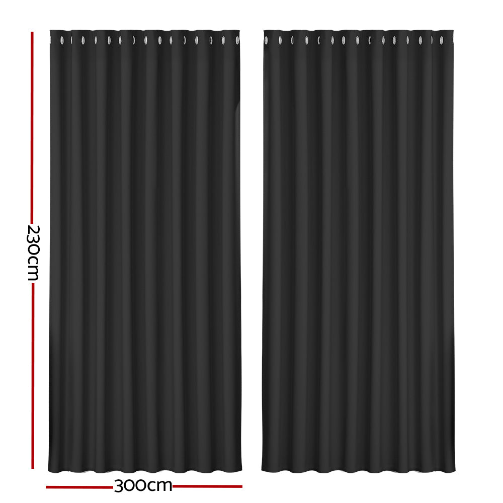 Artiss 2X Blockout Curtains Eyelet 300x230cm Black BC-MATT-300X230-BK