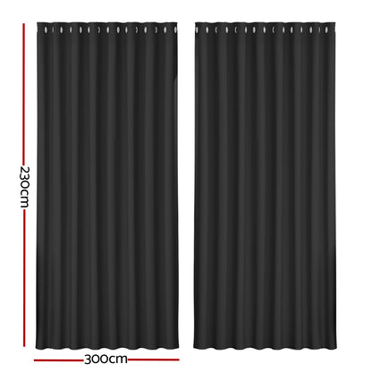 Artiss 2X Blockout Curtains Eyelet 300x230cm Black BC-MATT-300X230-BK