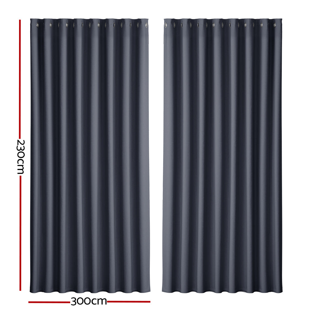 Artiss 2X Blockout Curtains Eyelet 300x230cm Charcoal BC-MATT-300X230-CH