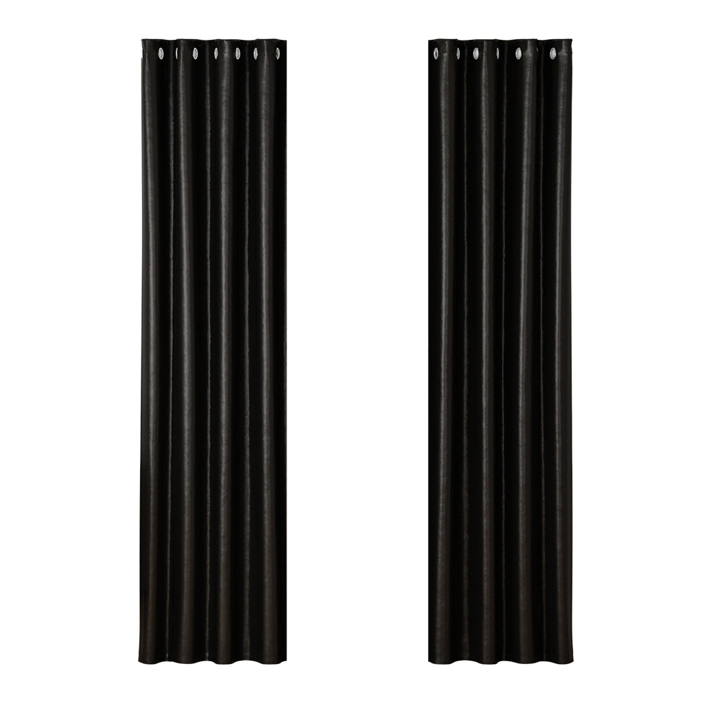 Artiss 2X Blockout Curtains Eyelet 140x230cm Black Shine BC-SHINE-140X230-BK