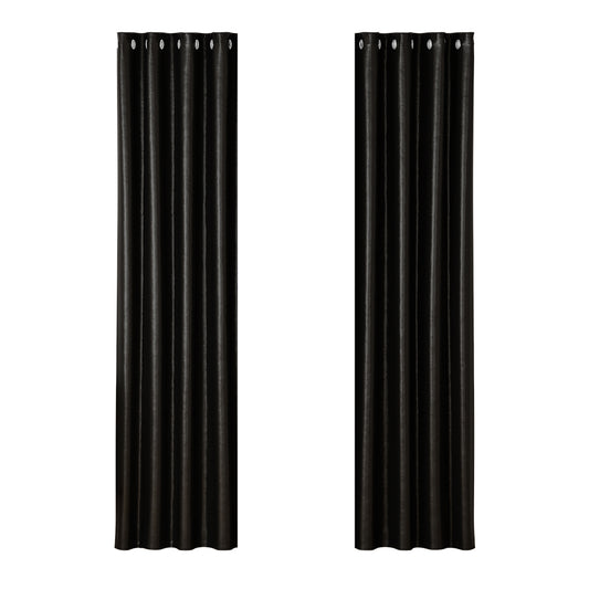 Artiss 2X Blockout Curtains Eyelet 140x230cm Black Shine BC-SHINE-140X230-BK