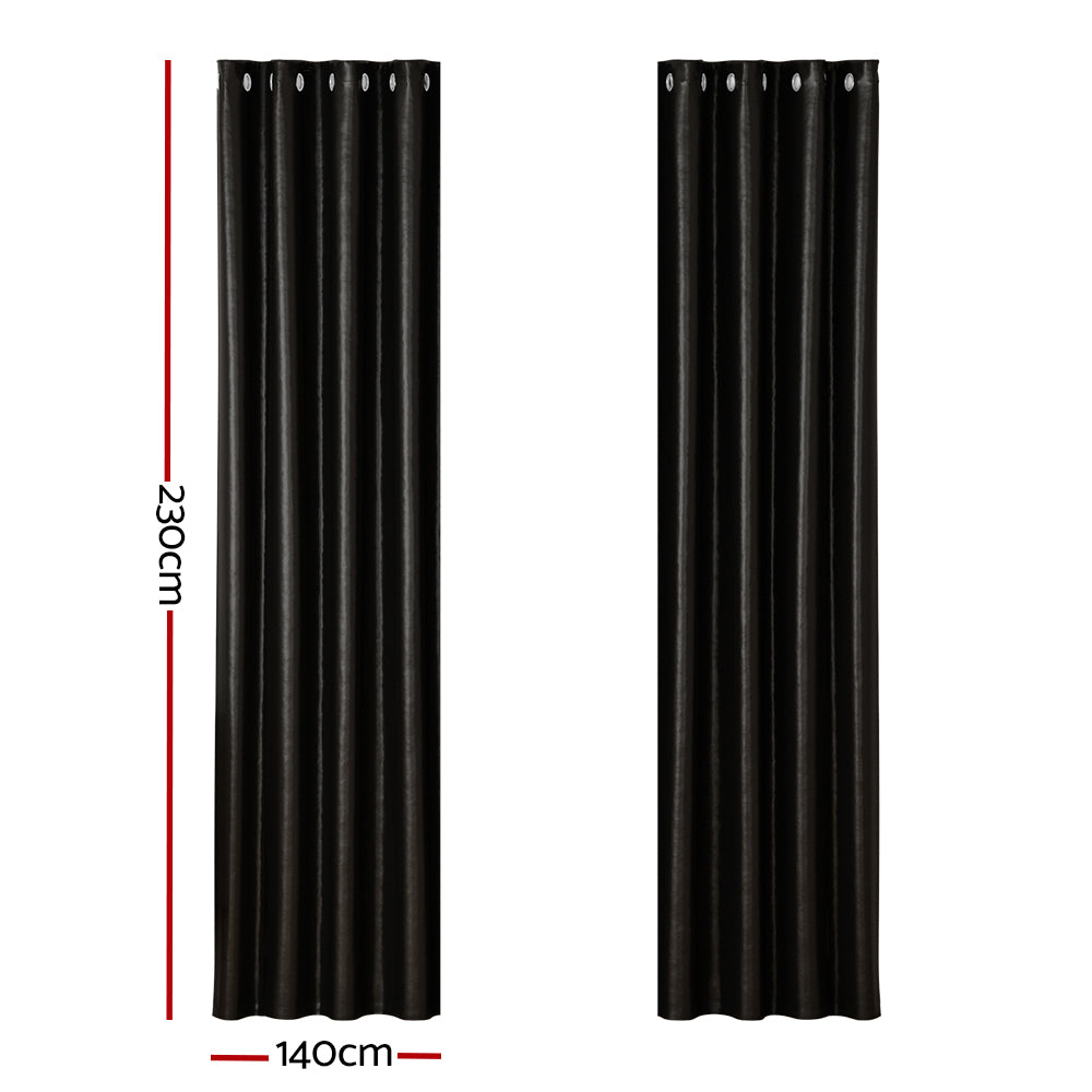 Artiss 2X Blockout Curtains Eyelet 140x230cm Black Shine BC-SHINE-140X230-BK