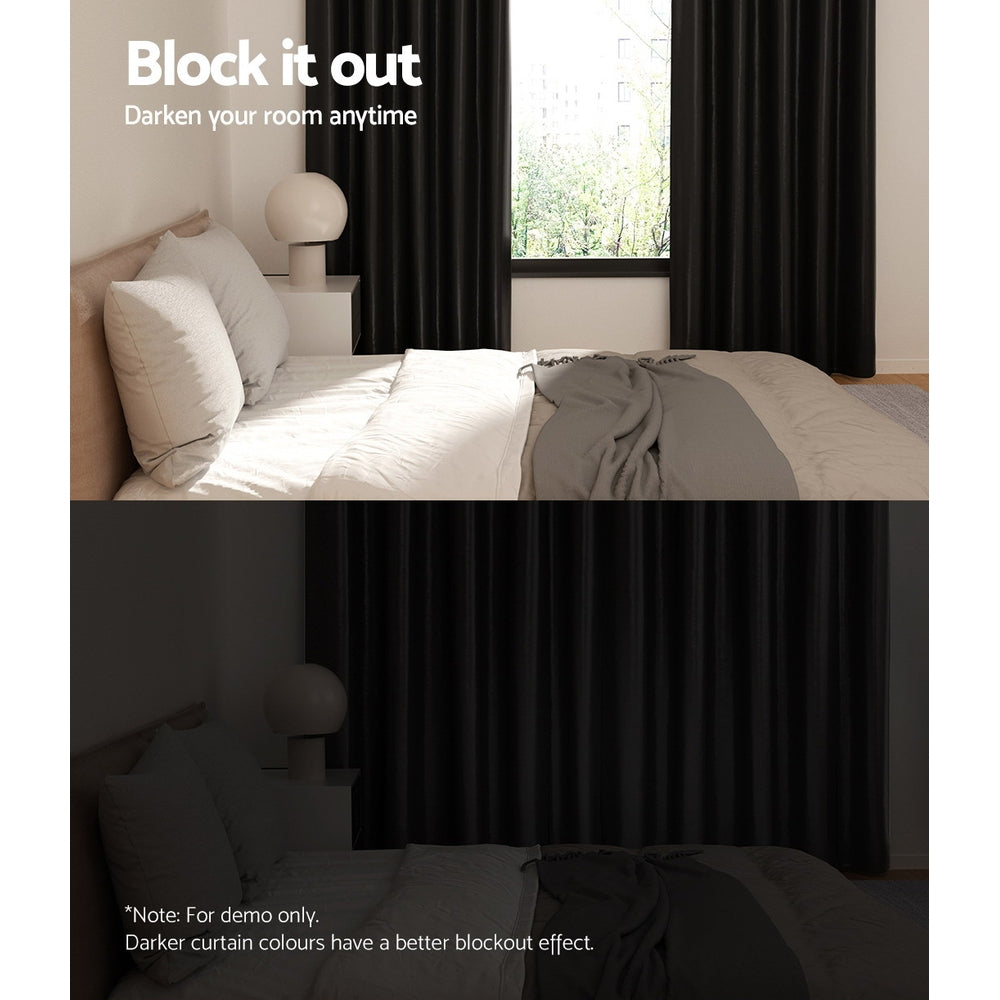 Artiss 2X Blockout Curtains Eyelet 140x230cm Black Shine BC-SHINE-140X230-BK