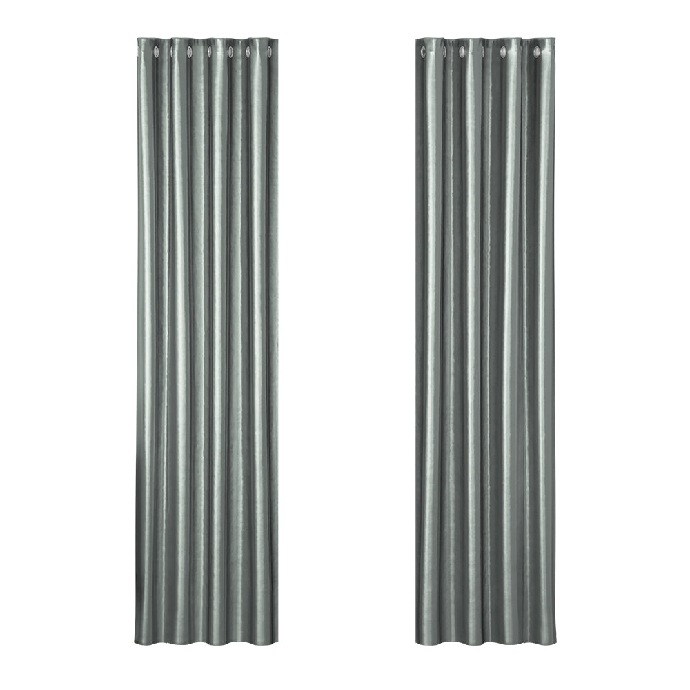 Artiss 2X Blockout Curtains Eyelet 140x230cm Grey Shine BC-SHINE-140X230-GY