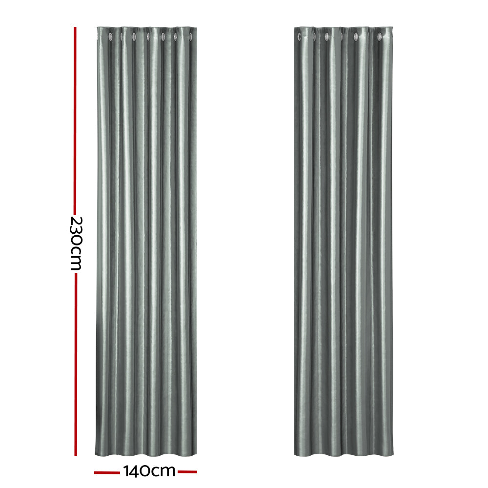 Artiss 2X Blockout Curtains Eyelet 140x230cm Grey Shine BC-SHINE-140X230-GY