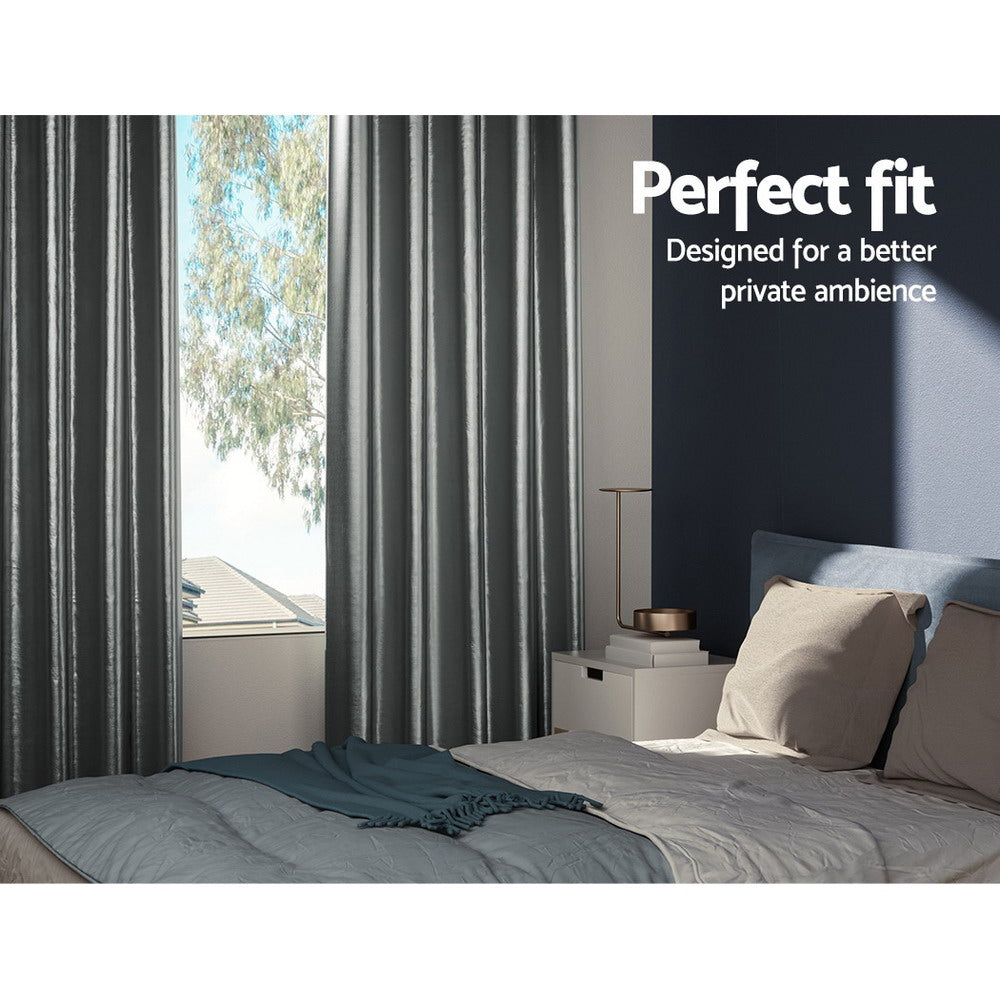 Artiss 2X Blockout Curtains Eyelet 140x230cm Grey Shine BC-SHINE-140X230-GY