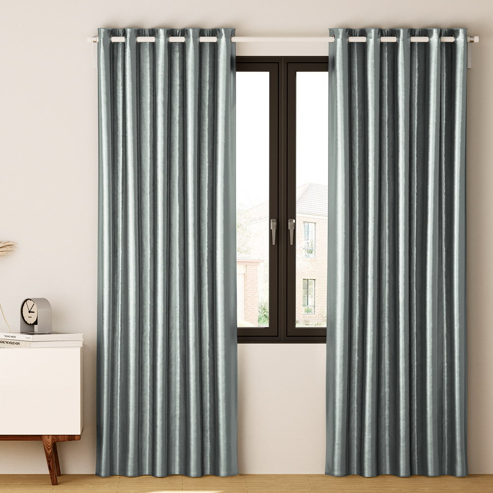 Artiss 2X Blockout Curtains Eyelet 140x230cm Grey Shine BC-SHINE-140X230-GY