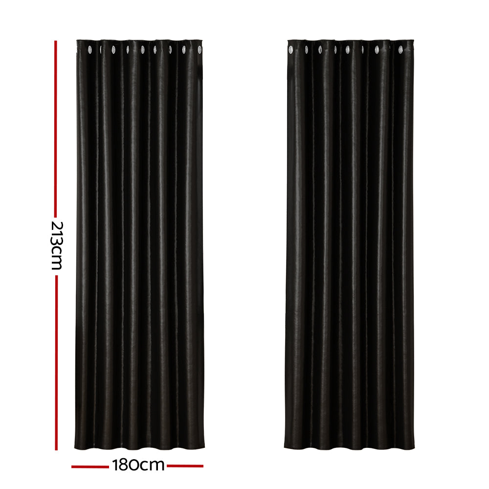 Artiss 2X Blockout Curtains Eyelet 180x213cm Black Shine BC-SHINE-180X213-BK
