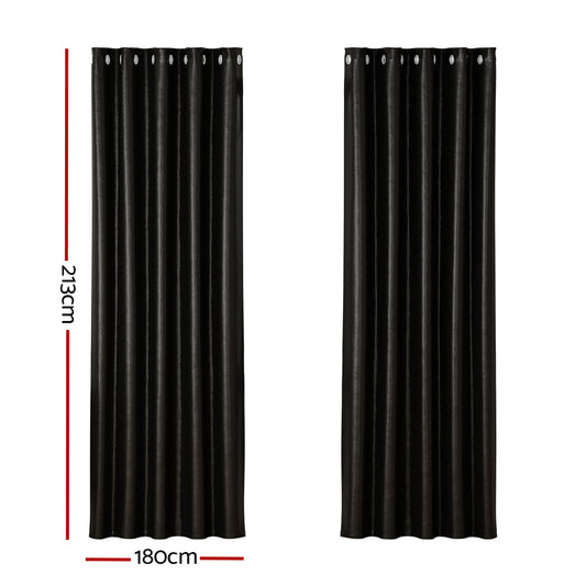 Artiss 2X Blockout Curtains Eyelet 180x213cm Black Shine BC-SHINE-180X213-BK