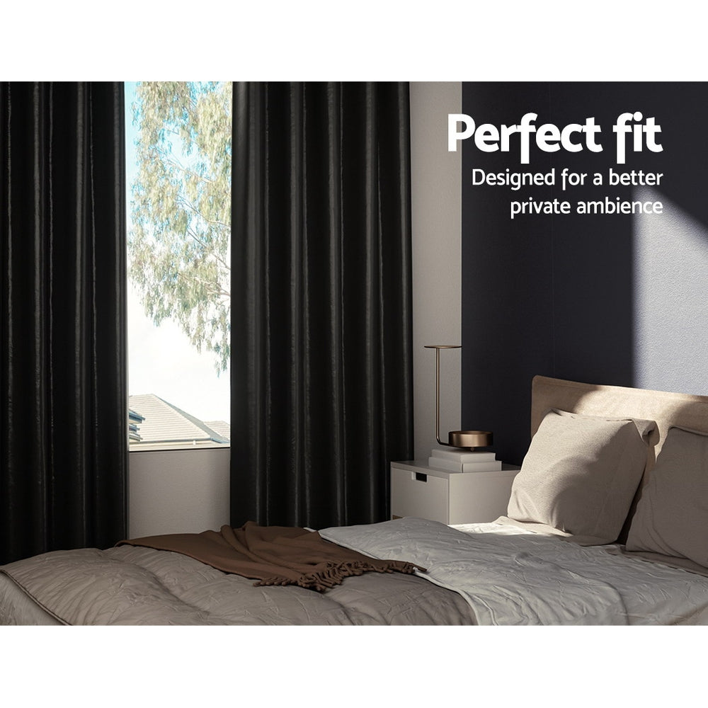 Artiss 2X Blockout Curtains Eyelet 180x213cm Black Shine BC-SHINE-180X213-BK