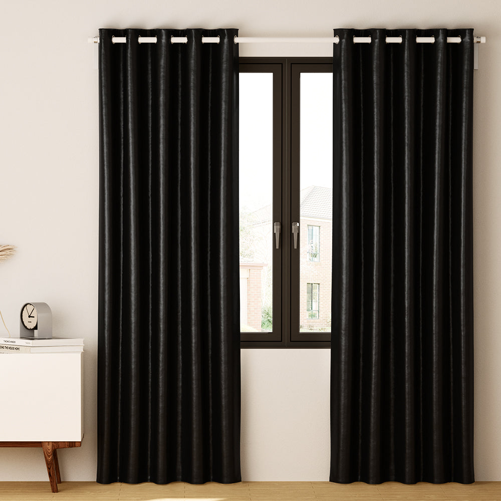 Artiss 2X Blockout Curtains Eyelet 180x213cm Black Shine BC-SHINE-180X213-BK