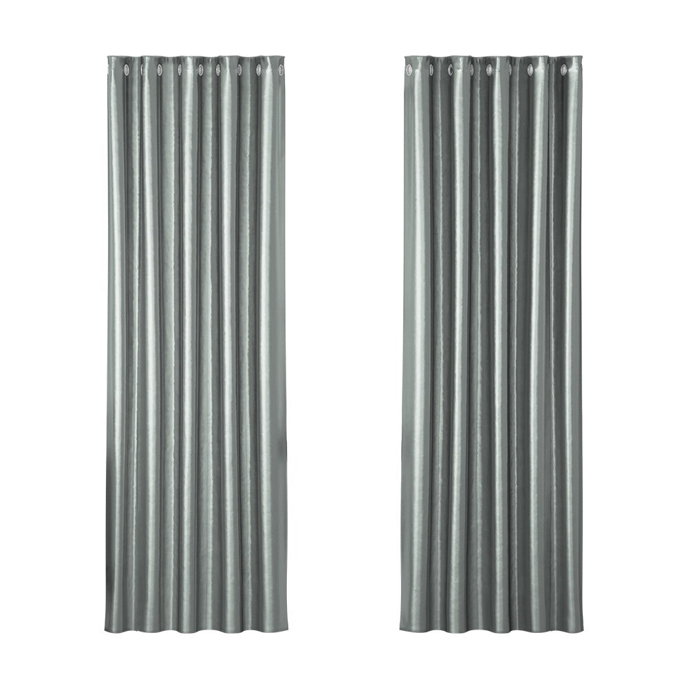 Artiss 2X Blockout Curtains Eyelet 180x213cm Grey Shine BC-SHINE-180X213-GY