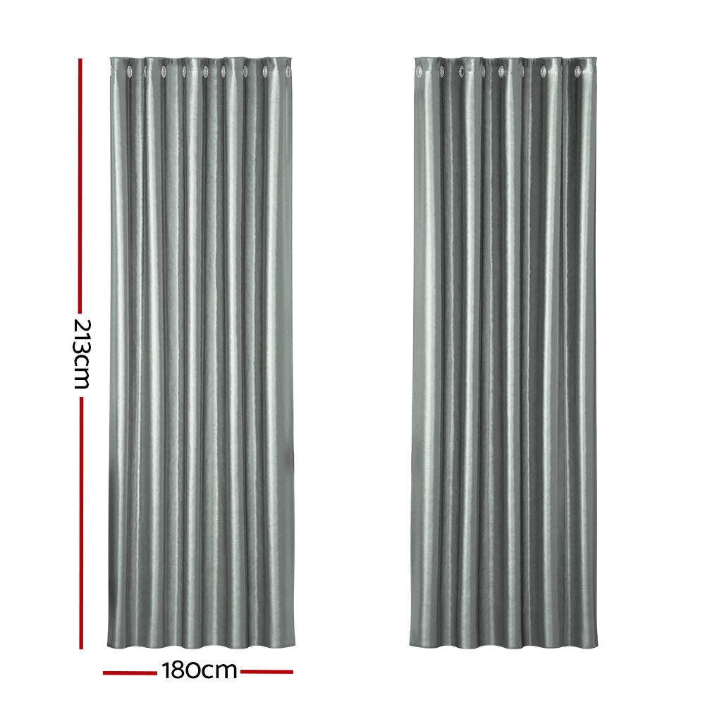 Artiss 2X Blockout Curtains Eyelet 180x213cm Grey Shine BC-SHINE-180X213-GY