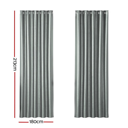 Artiss 2X Blockout Curtains Eyelet 180x213cm Grey Shine BC-SHINE-180X213-GY