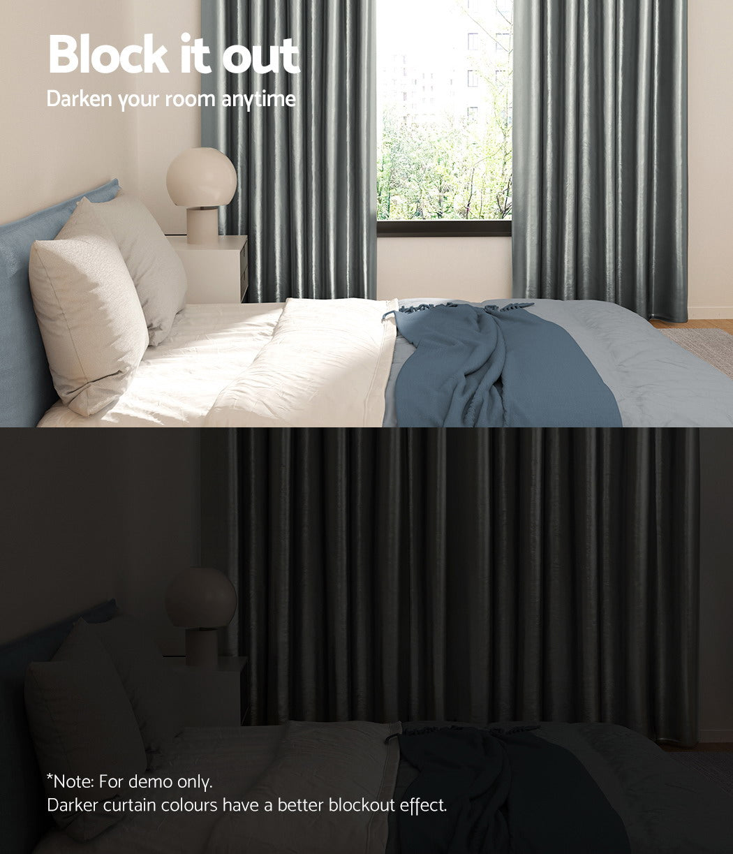 Artiss 2X Blockout Curtains Eyelet 180x213cm Grey Shine BC-SHINE-180X213-GY