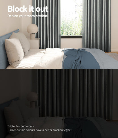 Artiss 2X Blockout Curtains Eyelet 180x213cm Grey Shine BC-SHINE-180X213-GY