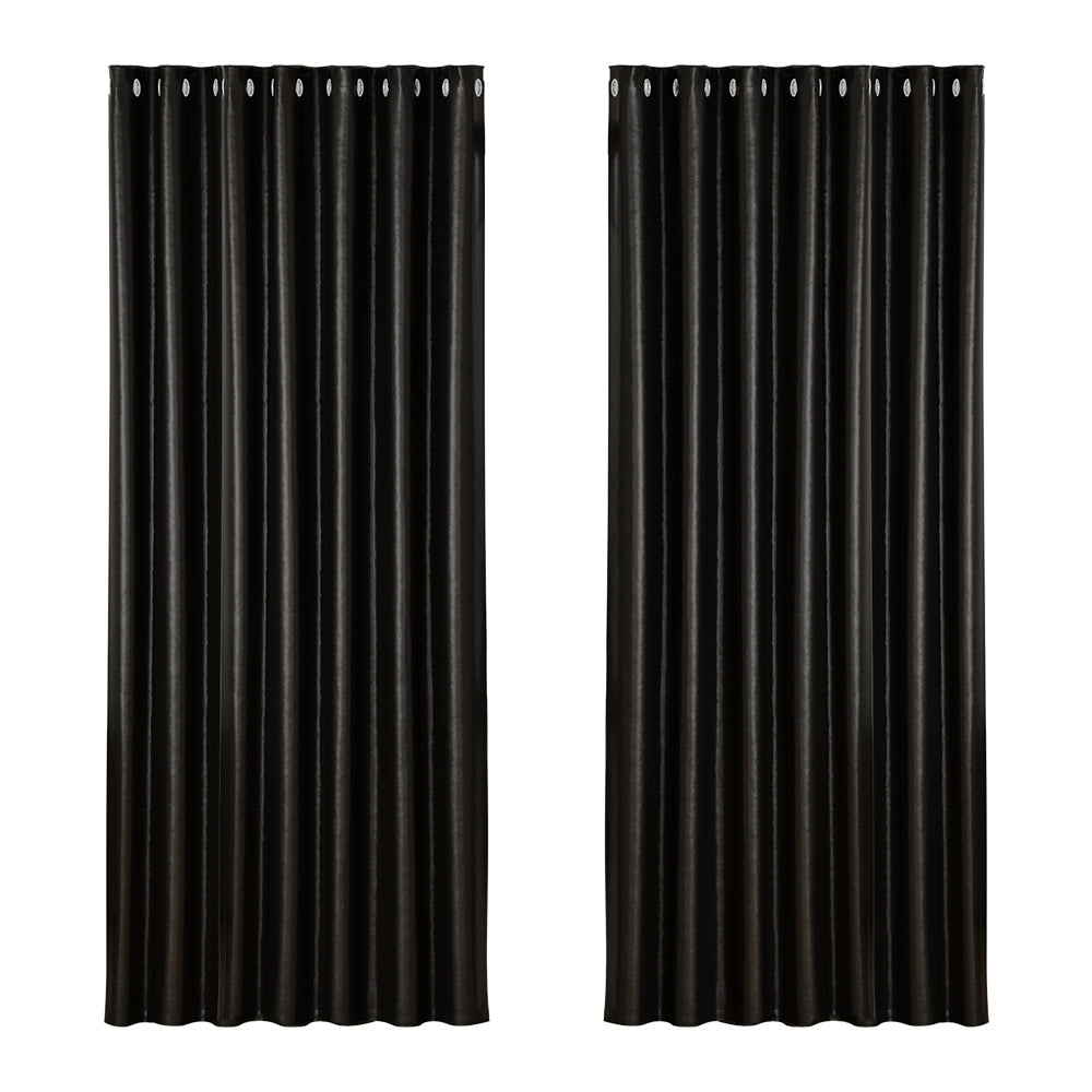 Artiss 2X Blockout Curtains Eyelet 240x230cm Black Shine BC-SHINE-240X230-BK