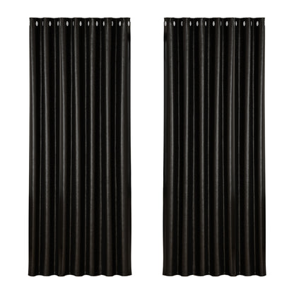 Artiss 2X Blockout Curtains Eyelet 240x230cm Black Shine BC-SHINE-240X230-BK