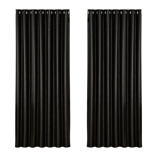 Artiss 2X Blockout Curtains Eyelet 240x230cm Black Shine BC-SHINE-240X230-BK
