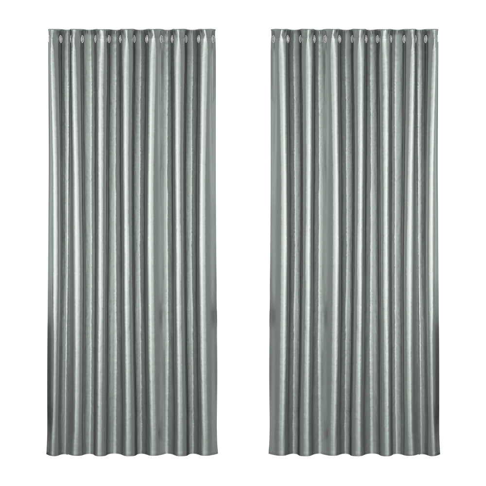 Artiss 2X Blockout Curtains Eyelet 240x230cm Grey Shine BC-SHINE-240X230-GY
