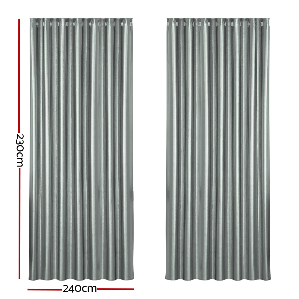 Artiss 2X Blockout Curtains Eyelet 240x230cm Grey Shine BC-SHINE-240X230-GY
