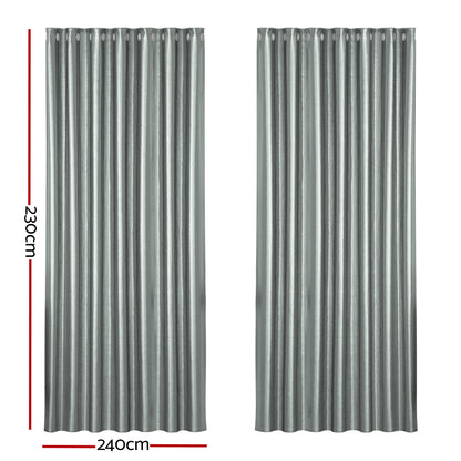 Artiss 2X Blockout Curtains Eyelet 240x230cm Grey Shine BC-SHINE-240X230-GY