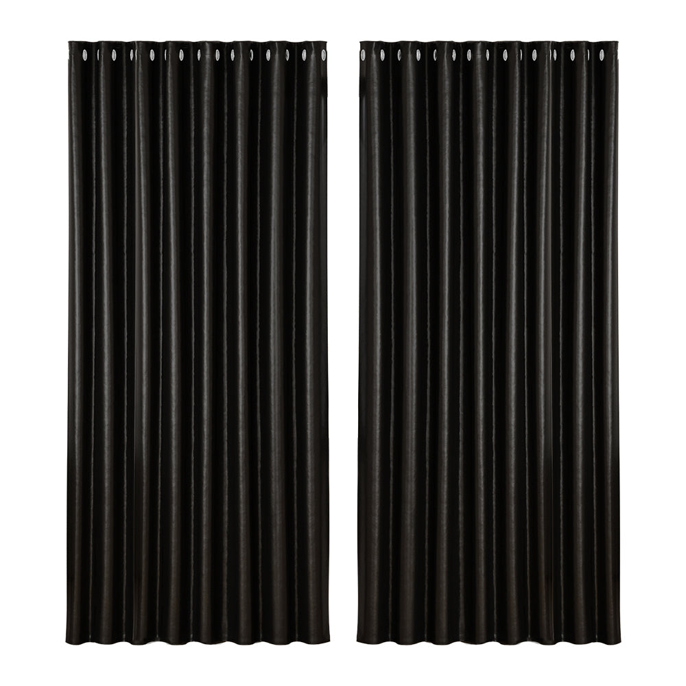 Artiss 2X Blockout Curtains Eyelet 300x230cm Black Shine BC-SHINE-300X230-BK