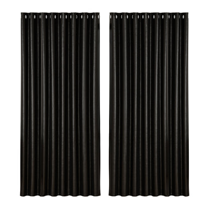 Artiss 2X Blockout Curtains Eyelet 300x230cm Black Shine BC-SHINE-300X230-BK