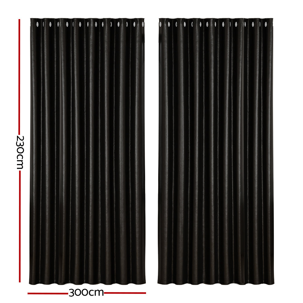 Artiss 2X Blockout Curtains Eyelet 300x230cm Black Shine BC-SHINE-300X230-BK