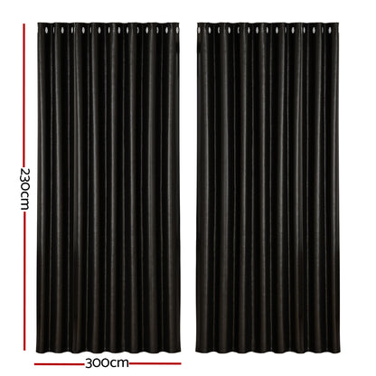 Artiss 2X Blockout Curtains Eyelet 300x230cm Black Shine BC-SHINE-300X230-BK