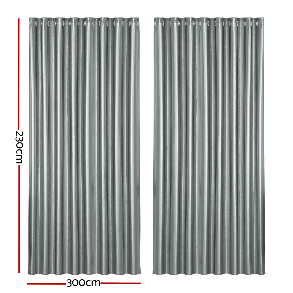 Artiss 2X Blockout Curtains Eyelet 300x230cm Grey Shine BC-SHINE-300X230-GY