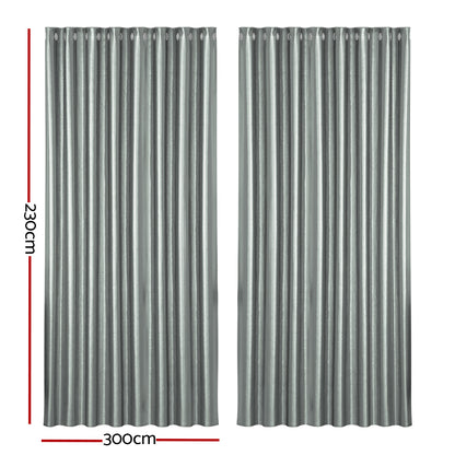 Artiss 2X Blockout Curtains Eyelet 300x230cm Grey Shine BC-SHINE-300X230-GY